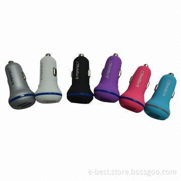 Dual USB car charger, 5V, 3.1A with rubber coating